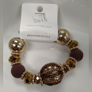 Gold and Brown Beaded Bracelet